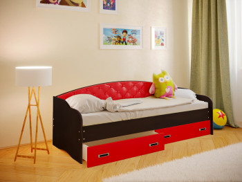 Кровать Софа-7 с мягкой спинкой (800х1900) Венге/Красный в Дудинке - dudinka.mebel54.com | фото