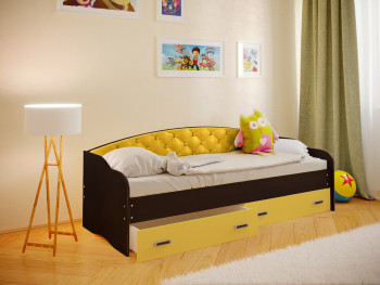 Кровать Софа-8 с мягкой спинкой (900х2000) Венге/Желтый в Дудинке - dudinka.mebel54.com | фото