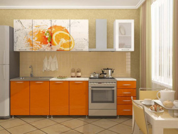 Кухонный гарнитур 1,8м Апельсин (Белый/Оранжевый металлик/Фотопечать апельсин) в Дудинке - dudinka.mebel54.com | фото