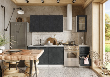 Кухонный гарнитур Нувель 1800мм белый/бетон черный в Дудинке - dudinka.mebel54.com | фото