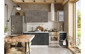 Кухонный гарнитур Нувель 1800мм белый/бетон коричневый/бетон черный в Дудинке - dudinka.mebel54.com | фото