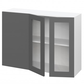 Норд ШВУПС 1000 Шкаф верхний угловой со стеклом (Софт черный/корпус Белый) в Дудинке - dudinka.mebel54.com | фото